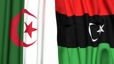 Gerçekçi kumaş dokusuna sahip ALGERIA ve LIBYA bayrakları