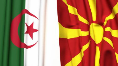 Gerçekçi kumaş dokusuna sahip ALGERIA ve MACEDONIA bayrakları