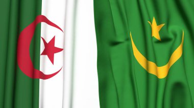 Gerçekçi kumaş dokusuna sahip ALGERIA ve MAURITANIA bayrakları