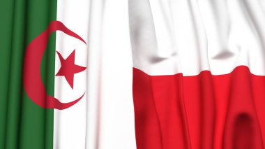 Gerçekçi kumaş dokusuna sahip ALGERIA ve POLAND bayrakları