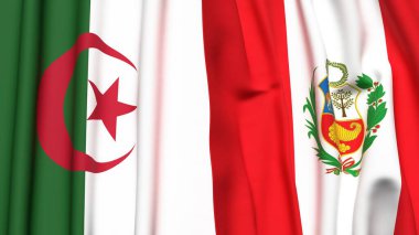 Gerçekçi kumaş dokusuna sahip ALGERIA ve Peru bayrakları