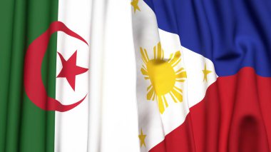 Gerçekçi kumaş dokusuna sahip ALGERIA ve PHILIPPINES bayrakları