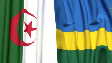Gerçekçi kumaş dokusuna sahip ALGERIA ve Rwanda bayrakları