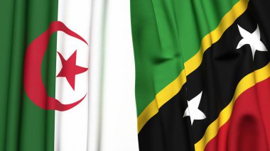 Gerçekçi kumaş dokusuna sahip ALGERIA ve Aziz Kitts bayrakları