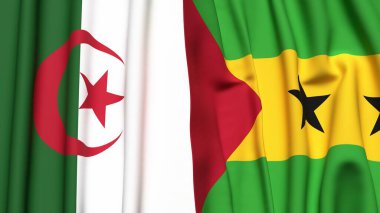 Gerçekçi kumaş dokusuna sahip ALGERIA ve SAO TOME bayrakları