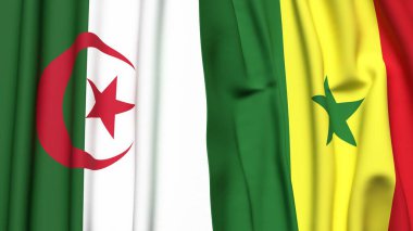 Gerçekçi kumaş dokusuna sahip ALGERIA ve SENEGAL bayrakları