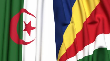 Gerçekçi kumaş dokusuna sahip ALGERIA ve SEYCHELLES bayrakları
