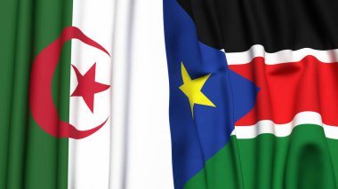 Gerçekçi kumaş dokusuna sahip ALGERIA ve Güney Sudan bayrakları