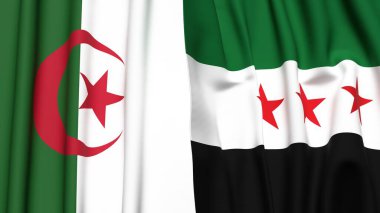 Gerçekçi kumaş dokusuna sahip ALGERIA ve SYRIA bayrakları