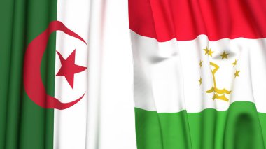 Gerçekçi kumaş dokusuna sahip ALGERIA ve TAJIKISTAN bayrakları