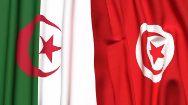 Gerçekçi kumaş dokusuna sahip ALGERIA ve TUNISIA bayrakları