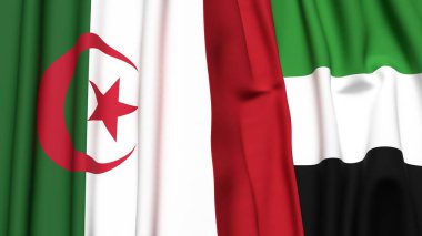 Gerçekçi kumaş dokusuna sahip ALGERIA ve BAE bayrakları