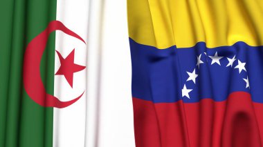 Gerçekçi kumaş dokusuna sahip ALGERIA ve Venezuela bayrakları