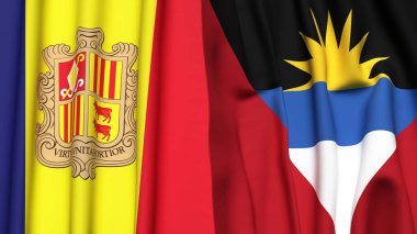ANDORRA ve ANTIGUA ve BARBUDA bayrakları gerçekçi kumaş dokusuyla
