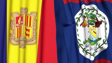 ANDORRA ve BELIZE bayrakları gerçekçi kumaş dokusuyla