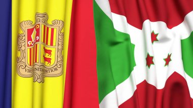 ANDORRA ve BURUNDI bayrakları gerçekçi kumaş dokusuyla