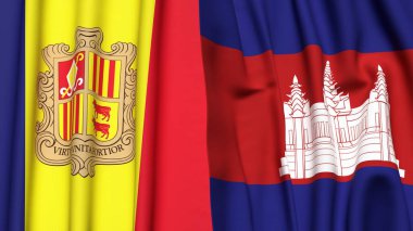 ANDORRA ve CAMBODIA 'nın gerçekçi kumaş dokusuna sahip bayrakları
