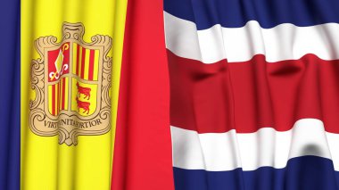 ANDORRA ve COSTA RICA bayrakları gerçekçi kumaş dokusuna sahip