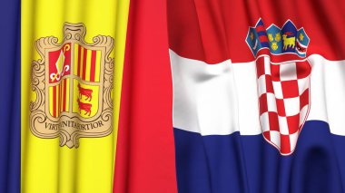 ANDORRA ve CROATIA bayrakları gerçekçi kumaş dokusuyla