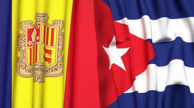 ANDORRA ve CUBA bayrakları gerçekçi kumaş dokusuyla