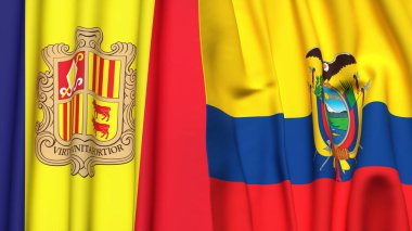 ANDORRA ve Ekvador bayrakları gerçekçi kumaş dokusuyla