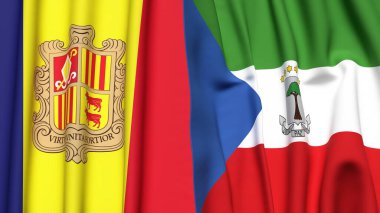 ANDORRA 'nın bayrakları ve gerçekçi kumaş dokusuna sahip Eşitlikçi Guinea