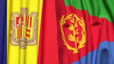 ANDORRA ve ERITREA bayrakları gerçekçi kumaş dokusuyla