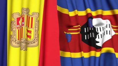 ANDORRA ve Eswatini bayrakları gerçekçi kumaş dokusuyla