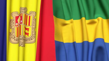 ANDORRA ve GABON bayrakları gerçekçi kumaş dokusuyla