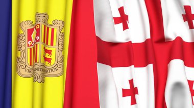 Gerçek kumaş dokusuna sahip ANDORRA ve GEORGIA bayrakları