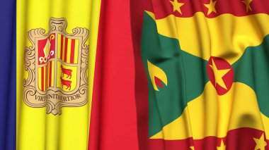 Gerçekçi kumaşlı ANDORRA ve GRENADA bayrakları