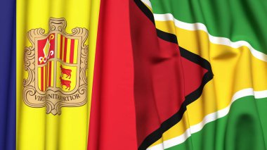 ANDORRA ve GUYANA 'nın gerçekçi kumaş dokusuna sahip bayrakları