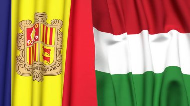 ANDORRA ve HUNGARY bayrakları gerçekçi kumaş dokusuyla