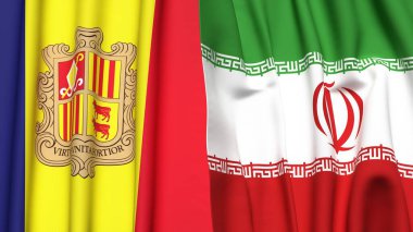 ANDORRA ve İRAN bayrakları gerçekçi kumaş dokusuyla