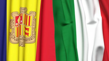 ANDORRA bayrakları ve gerçekçi kumaş dokusuyla italyan bayrakları