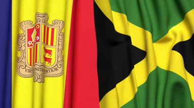 Gerçekçi kumaş dokusuna sahip ANDORRA ve JAMAICA bayrakları