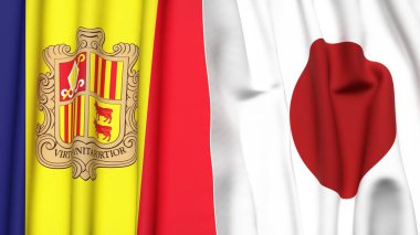 ANDORRA ve JAPAN bayrakları gerçekçi kumaş dokusuyla
