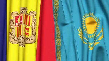 ANDORRA ve KAZAKHSTAN bayrakları gerçekçi kumaş dokusuyla