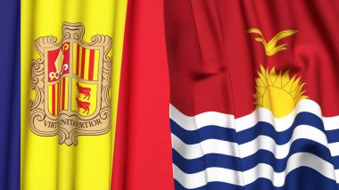 Gerçekçi kumaş dokusuna sahip ANDORRA ve KIRIBATI bayrakları