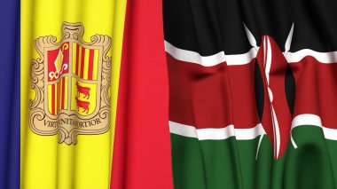 Gerçekçi kumaşlı ANDORRA ve KENYA bayrakları