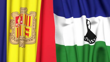 Gerçek kumaş desenli ANDORRA ve LESOTHO bayrakları