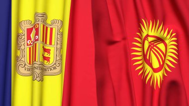 ANDORRA ve KYRGYZSTAN bayrakları gerçekçi kumaş dokusuyla