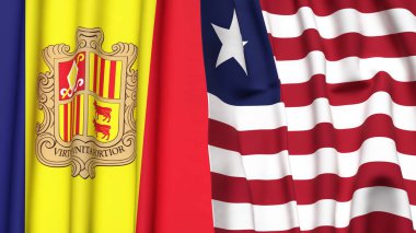ANDORRA ve LIBERIA bayrakları gerçekçi kumaş dokusuyla