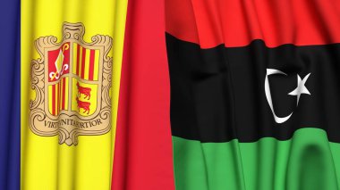 ANDORRA bayrakları ve gerçekçi kumaş dokusuna sahip LIBYA