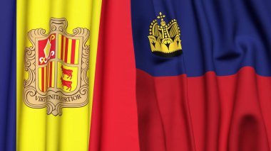 ANDORRA ve LİECHTENSTEIN bayrakları gerçekçi kumaş dokusuyla