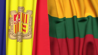 Gerçekçi kumaş dokusuna sahip ANDORRA ve LITHUANIA bayrakları