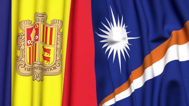 ANDORRA Bayrakları ve Marshall Adaları Gerçekçi kumaş dokusuna sahip