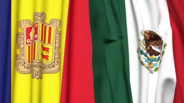 ANDORRA ve MEXICO bayrakları gerçekçi kumaş dokusuyla