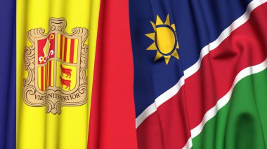 ANDORRA ve NAMIBIA bayrakları gerçekçi kumaş dokusuyla
