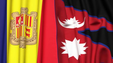 ANDORRA ve NEPAL bayrakları gerçekçi kumaş dokusuyla